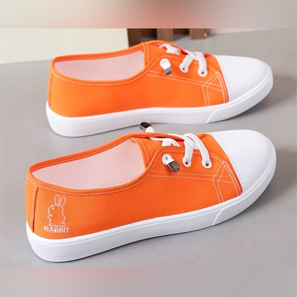 👟 NWT 🍊 SUPER COMFY RETRO 🧡 ORANGE SLIP ON CANVASTENNIS SHOES!Size 9-9.5 EU42 - Picture 1 of 6